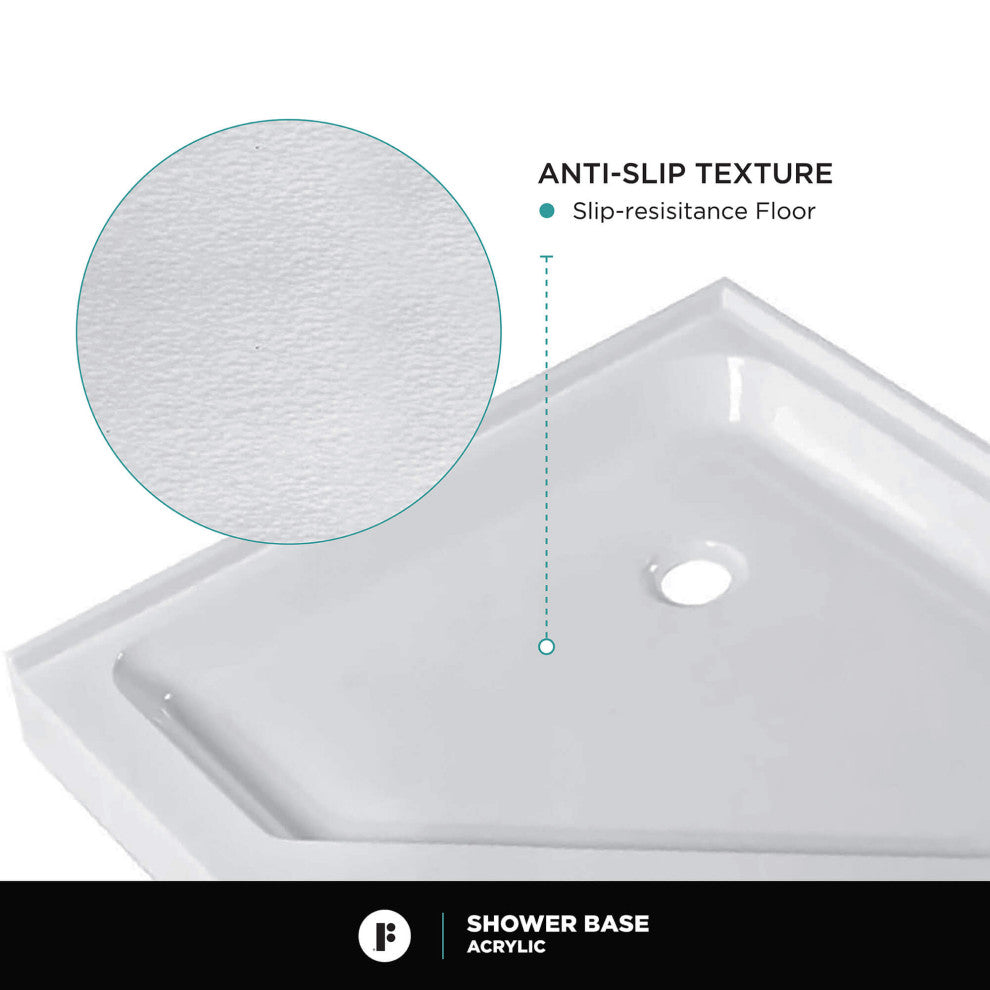 Glass Shower Enclosure Set with Acrylic Shower Base, Satin Brass, 40" X 40"