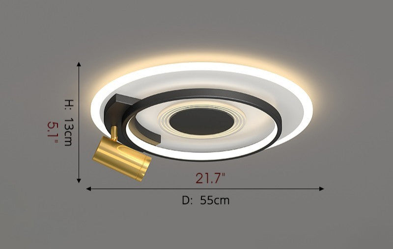 Eupen | Nordic Round LED Ceiling Light, Black + Gold, Brightness Dimmable