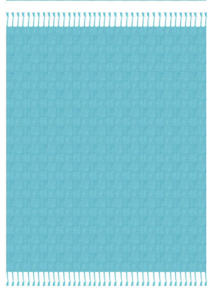 Checkered Weave Throw Blanket with Fringe, Angel Blue