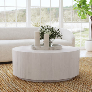 Layne 42" Round Coffee Table With Casters by Kosas Home, White Wash