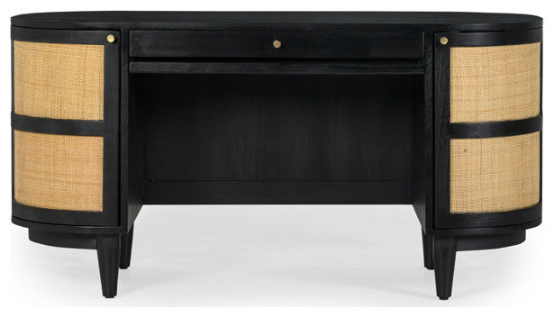 Canggu Cane Solid Wood Desk - Charcoal
