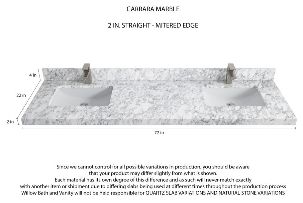 Cambridge 72 Double Sink Bath Vanity in White 2" Carrara Marble