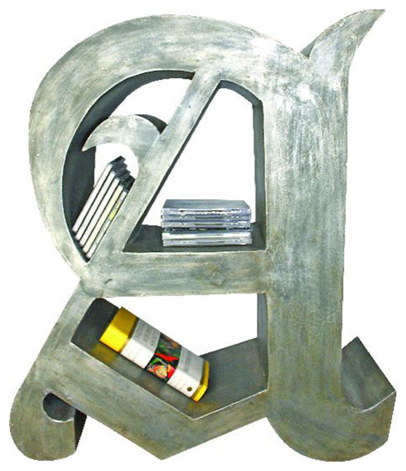 Elegant Calligraphy Letter A Shelf Freestanding Book Curio Silver