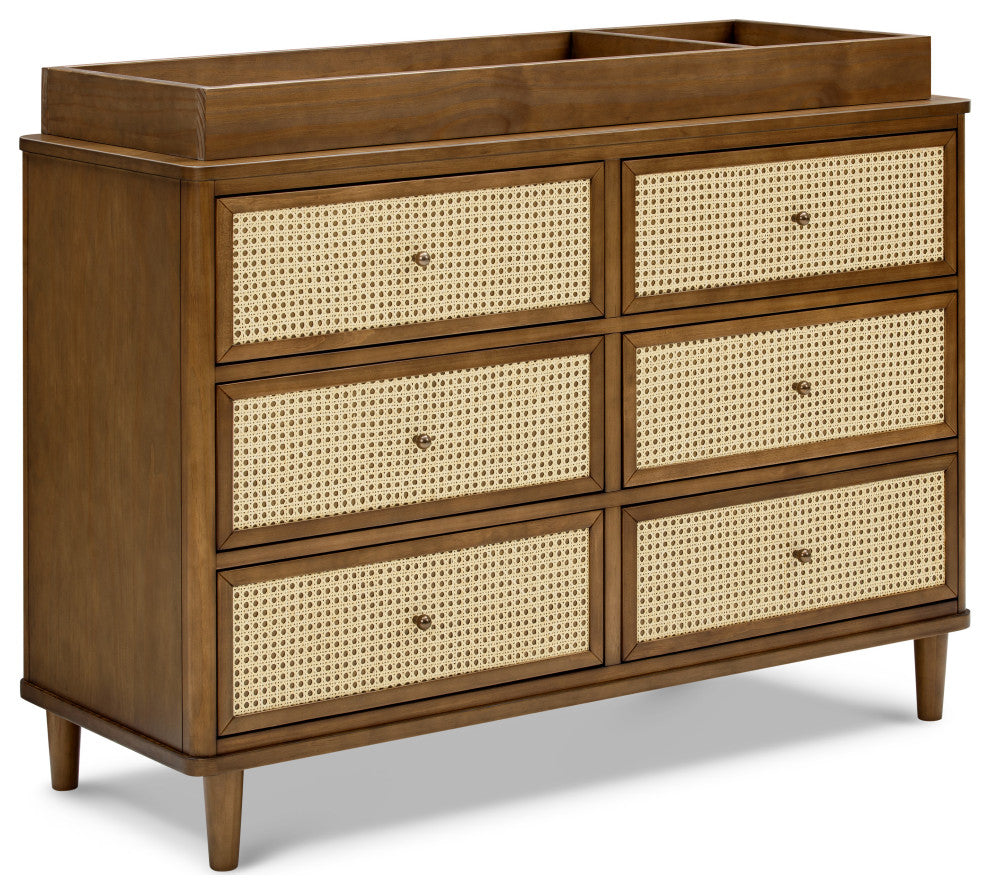 Marin With Cane 6 Drawer Assembled Dresser, Natural Walnut/Blonde Cane