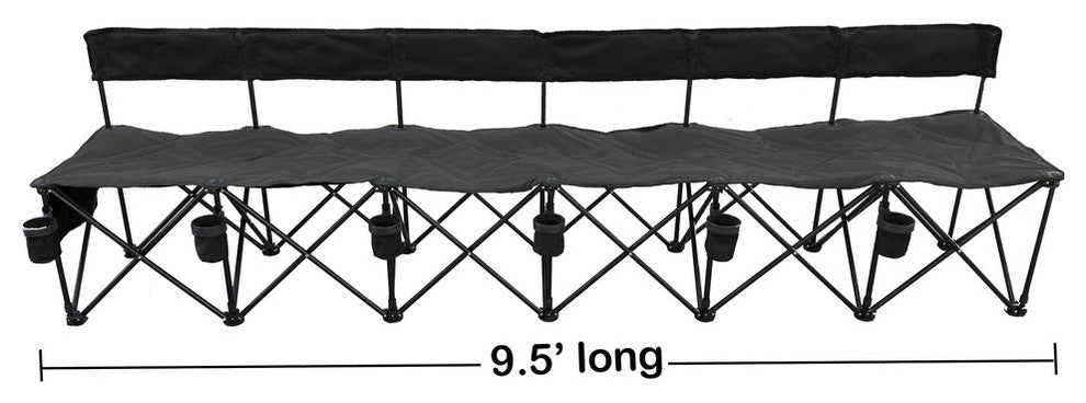 GoTEAM! Pro 6 Seat Portable Folding Team Bench - Black