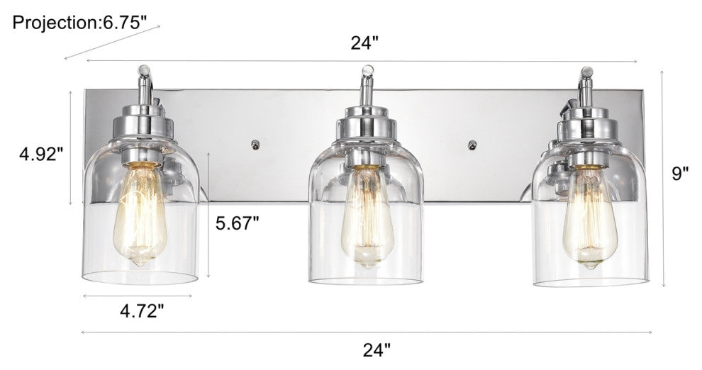 Chloe Lighting Thierry Transitional 3 Light Chrome Bath Vanity Fixture 24" Wide