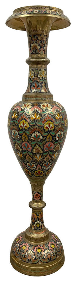 Consigned Early 20th Century Asian Bronze Polychrome Enameled Floor Vase