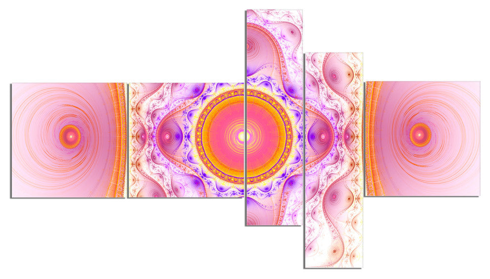 Cabalistic Pink Fractal Design, Abstract Wall Art Canvas, 60"x32", 5 panels