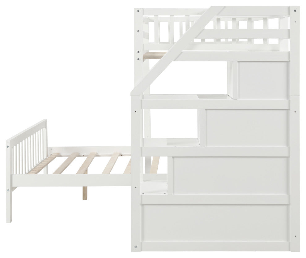 Versatile Design-Twin Over Full Loft Bed, with Staircase, White