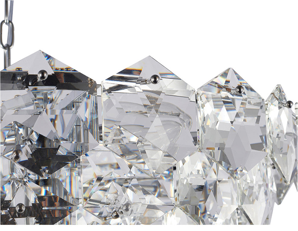 15-Light Chrome Steel Chandelier With Clear Crystals