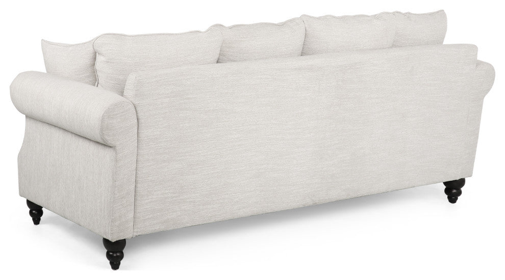 Bonny Fabric Pillowback 3-Seater Sofa With Nailhead Trim, Beige/Dark Brown