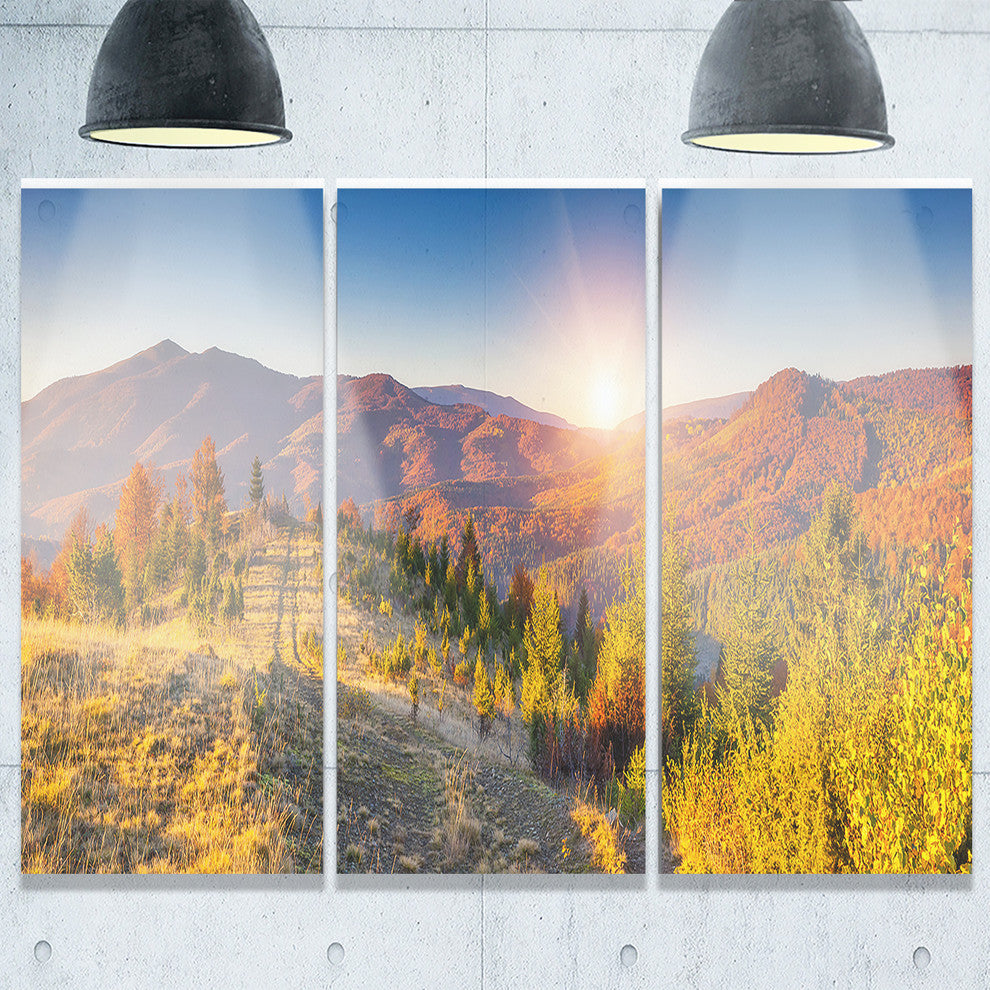 "Majestic Fall Mountains Range" Metal Wall Art, 3 Panels, 36"x28"