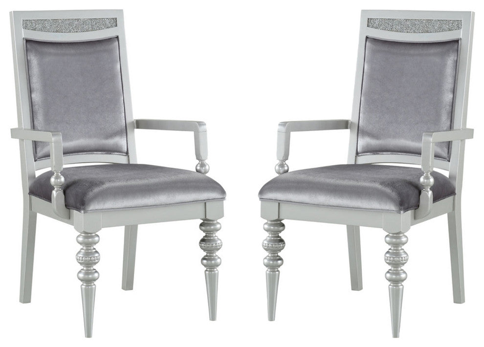 Set of 2 Upholstered Arm Chair, Silver/Platinum Finish