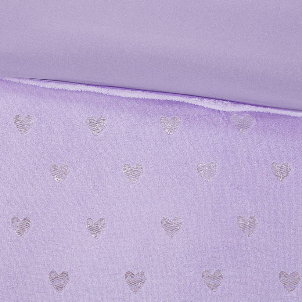 Mi Zone Rosalie Metallic Printed Plush Comforter Set, Purple/Silver