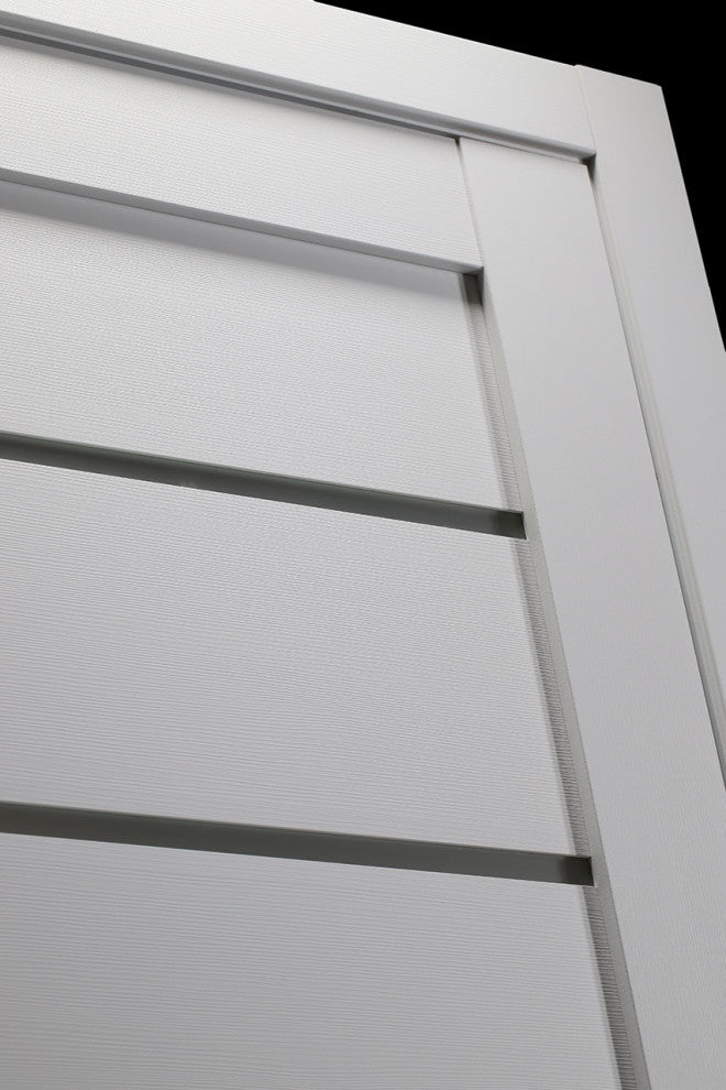 Alba Bianco Noble with Concealed Hinges, Tempered Frosted Glass, Solid Core, 24" X 80", Right-Hand