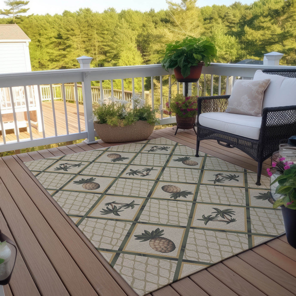 Indoor/Outdoor Kendall KE7 Beige Machine Washable 8' x 10' Rug