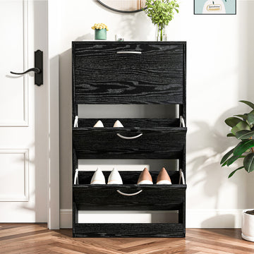 Shoe Cabinet Flip Drawers Shoe Organizer With Large Capacity Black