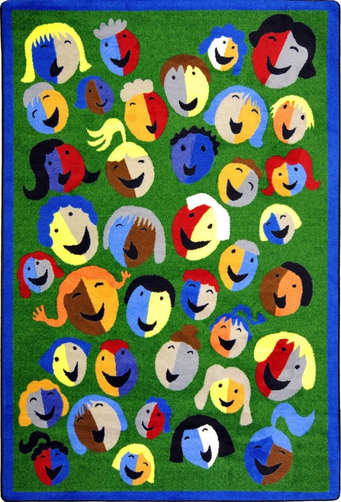 Kid Essentials Rug, Joyful Faces, 7'8"x10'9", Green