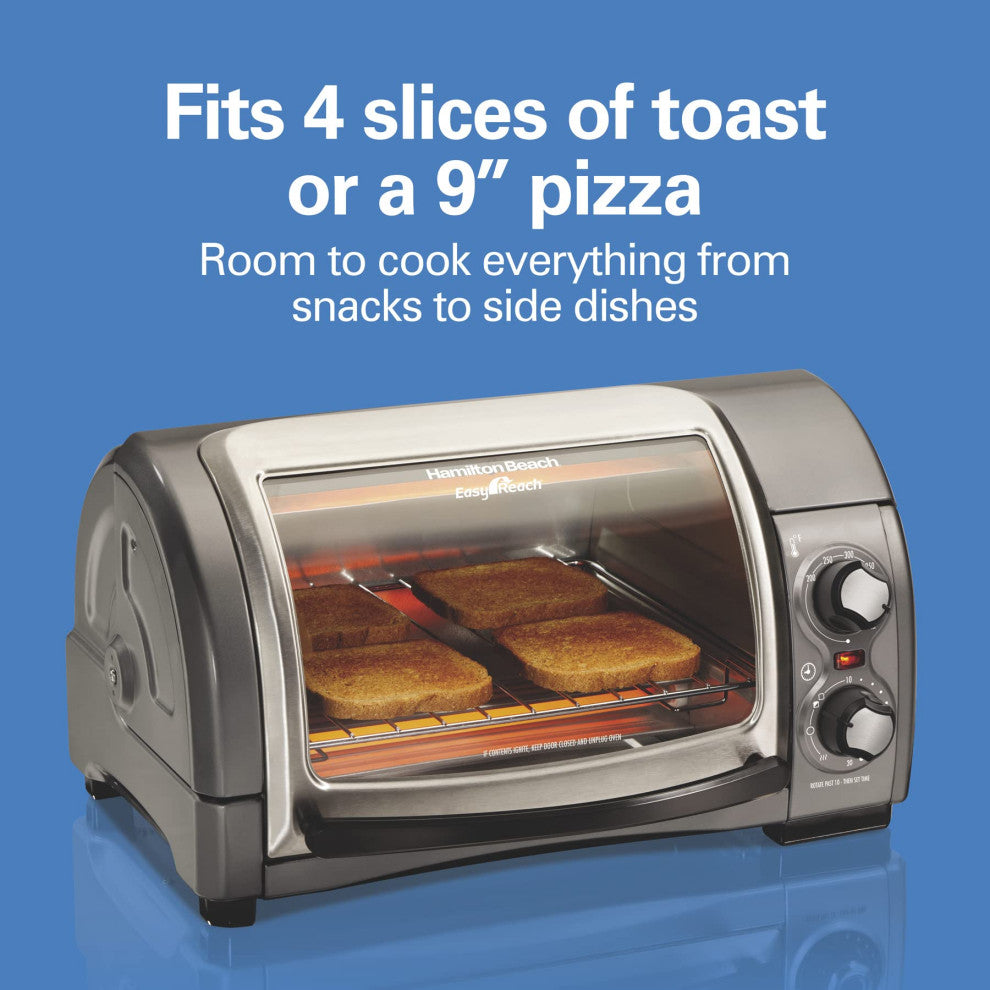 Easy Reach 4-Slice Countertop Toaster Oven With Roll-Top Door, 1200 Watts, Fits
