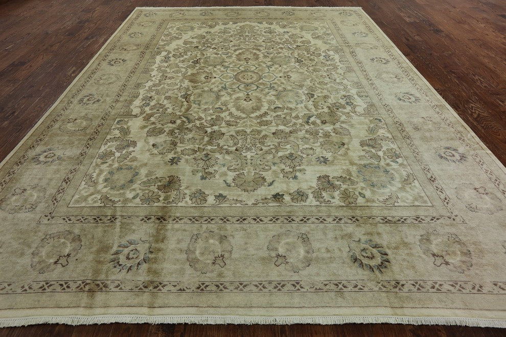 Oushak Style Hand-Knotted Peshawar Chobi Oriental Wool Rug, 9'x12'
