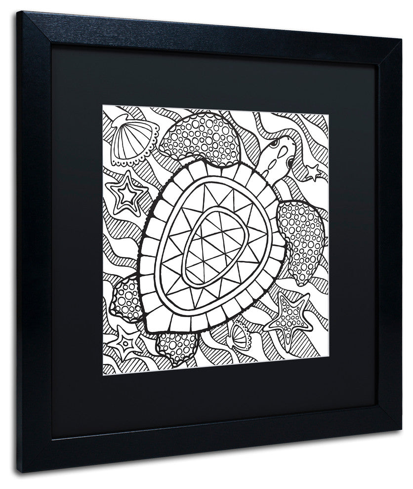 Hello Angel ''Turtle Beach'' Art, Black Frame, Black Mat, 16x16