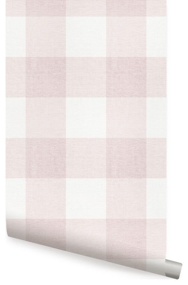Checkered Fabric Look Medium Peel and Stick Vinyl Wallpaper, Pink, 24"x108"