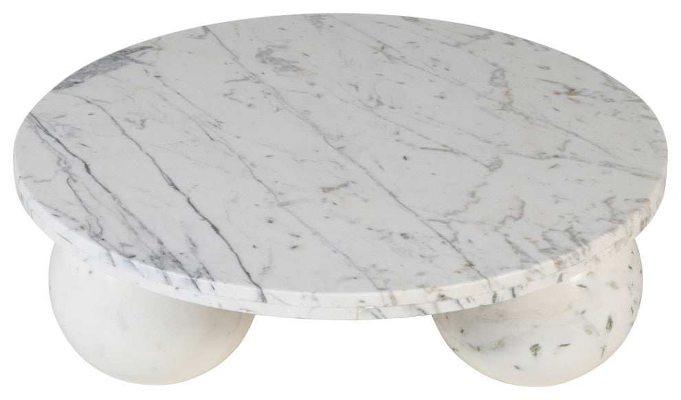 Spherical Coffee Table, White, Genuine Marble