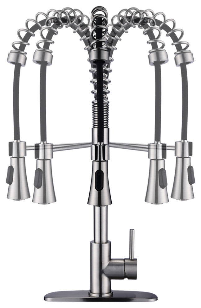 Single Handle Deck Mounted Spring Neck Pull Down Kitchen Faucet with Sprayer, Br
