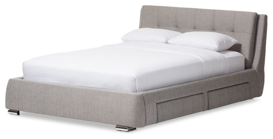 Camile Modern Gray Fabric Upholstered 4-Drawer Queen Size Storage Platform Bed
