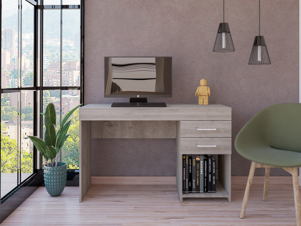 Maui 2 Drawers Computer Desk, Light Gray