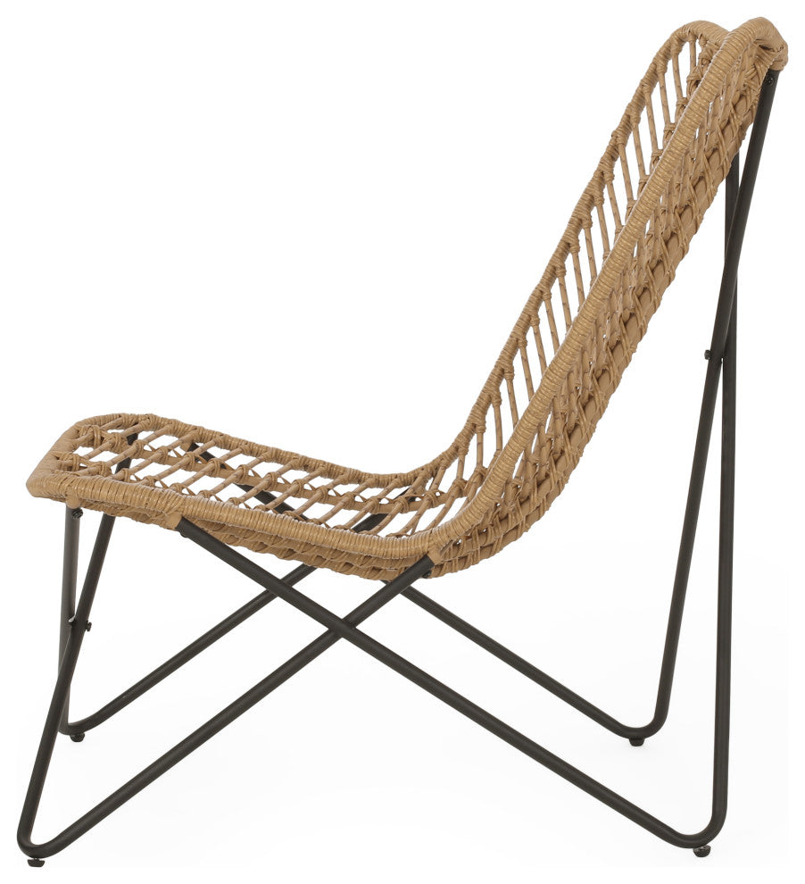Juan Outdoor Wicker Accent Chairs, Set of 2, Light Brown/Black