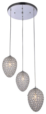Lidwina Chrome 3-Light Pendant With Crystal Shade