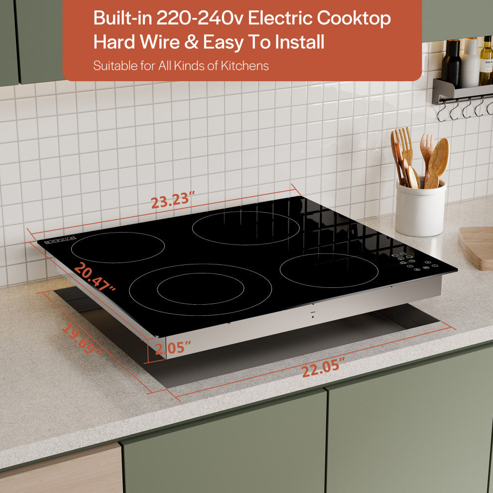 Built-in 24" 4 Elements Smooth Surface, Radiant Black Electric Cooktop