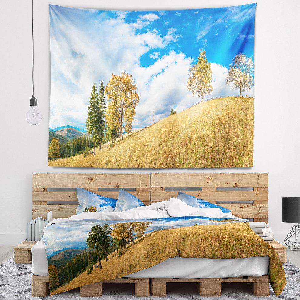 Mountain Autumn Panorama Landscape Wall Tapestry, 39"x32"