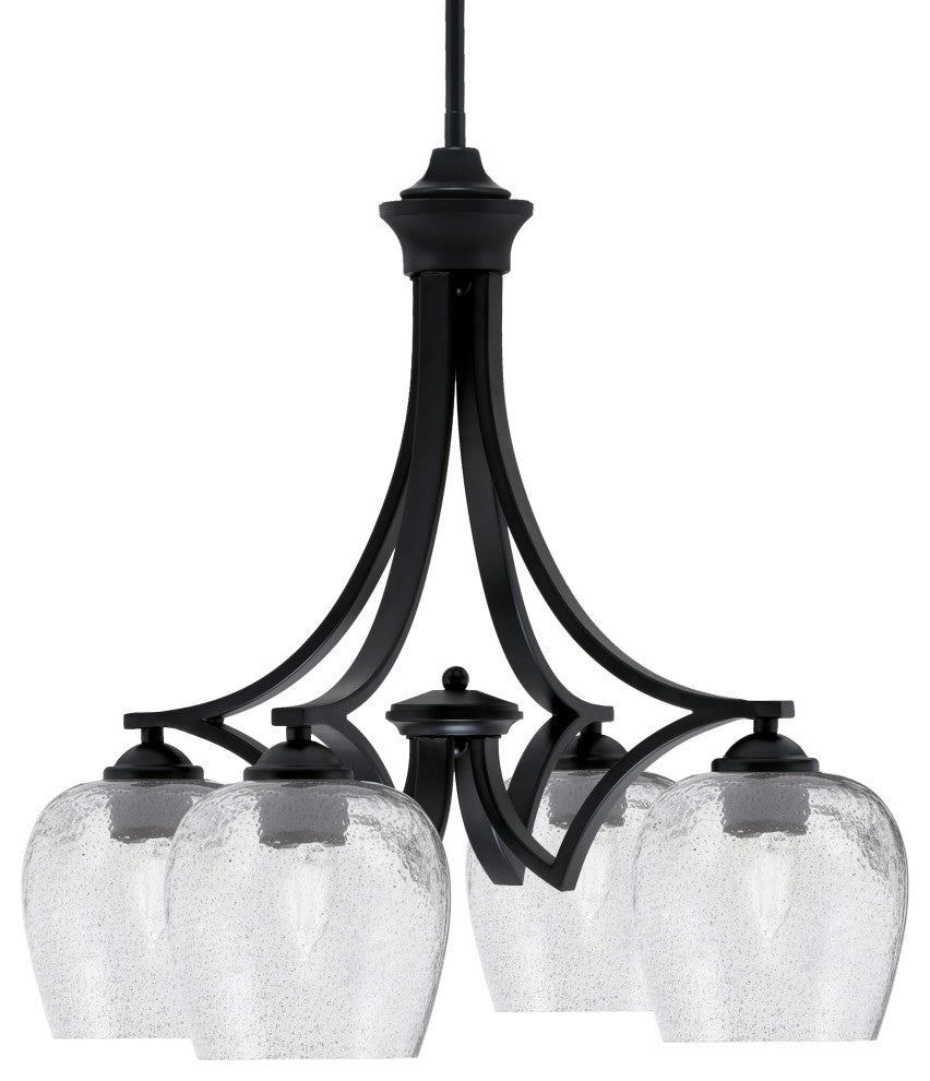 Zilo Downlight, 4 Light, Chandelier, Matte Black Finish, 6" Smoke Bubble Glass