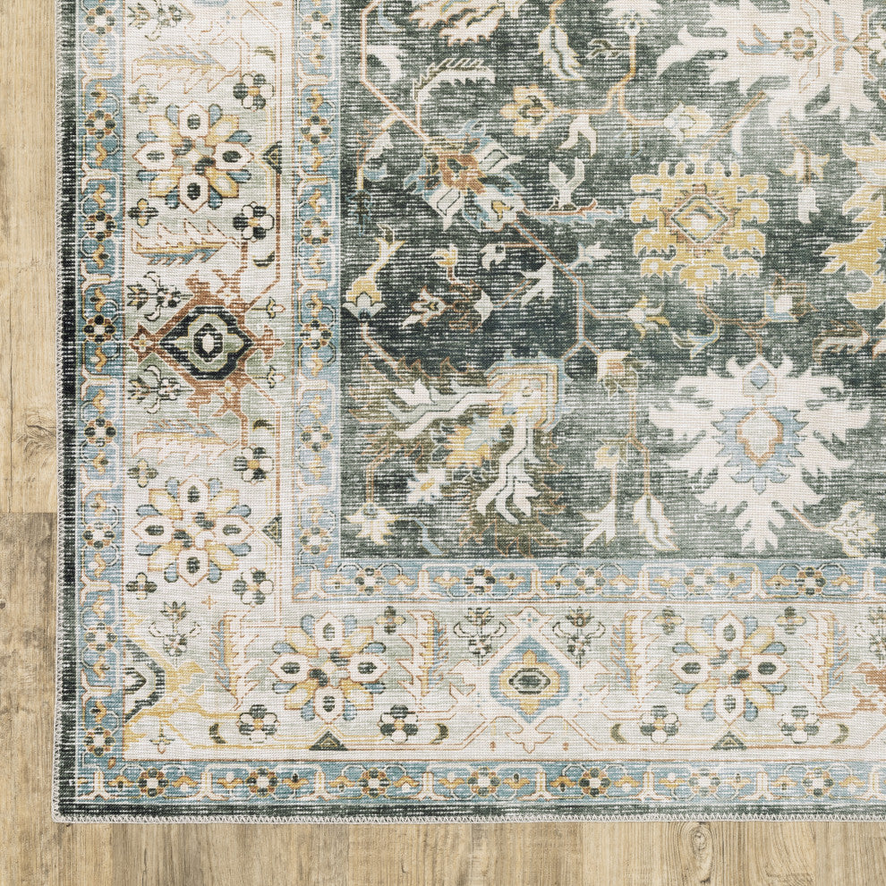 Celestia Machine Washable Vintage Indoor Area Rug, Charcoal, 7'6"x10'