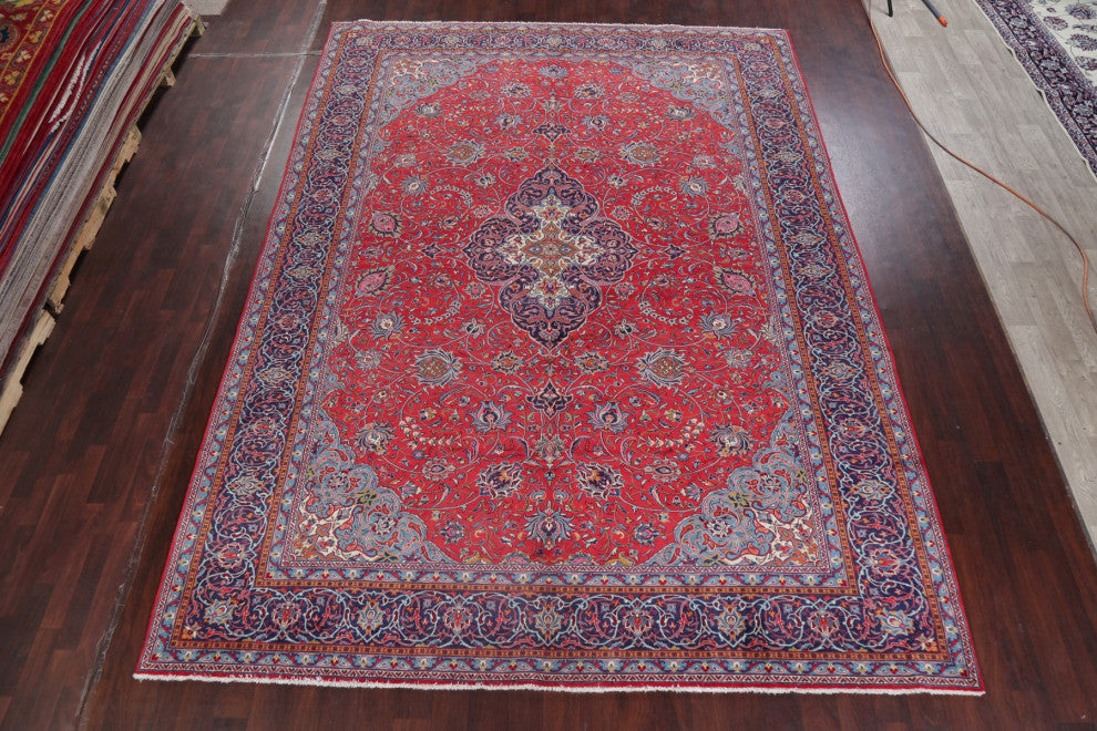 Consigned, Persian Oriental Traditional Vintage Handmade Area Rug, Red, 10x13