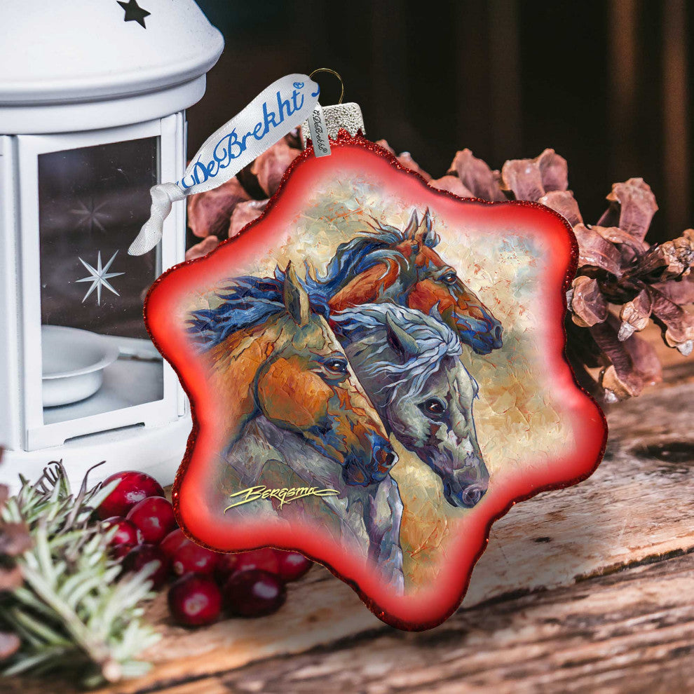 Let Them Run Horse Heads Glass Ornament