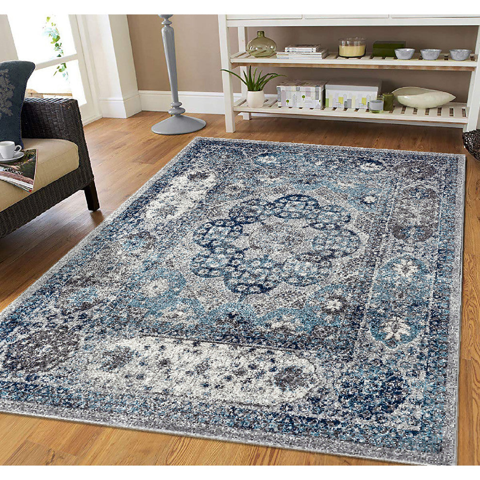 Alessana Loftus Gray Bordered Area Rug, 5'1"x7'6"