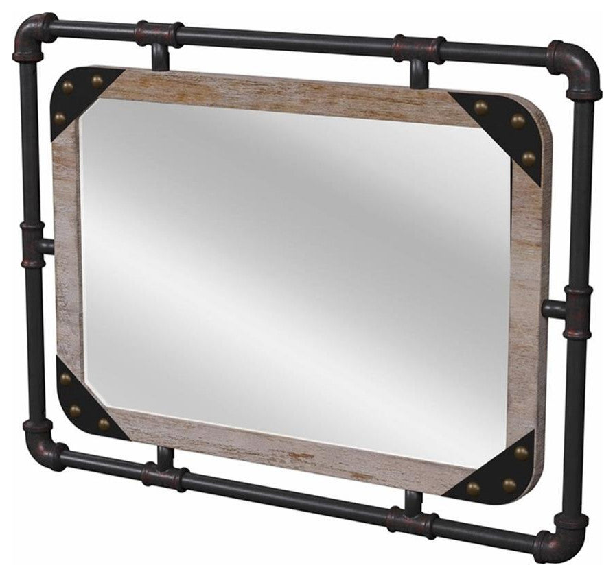 Furniture of America Gee Industrial Metal Wall Mirror in Antique Black