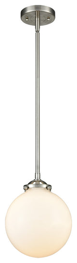 1-Light Beacon 8" Mini Pendant, Brushed Satin Nickel, Shade: Gloss White