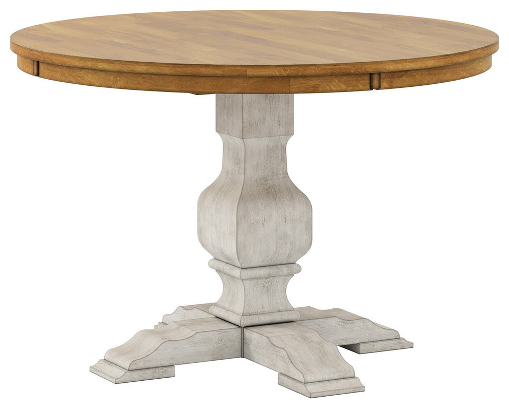 Arbor Hill Two-Tone Round Pedestal Base Dining Table, Antique White