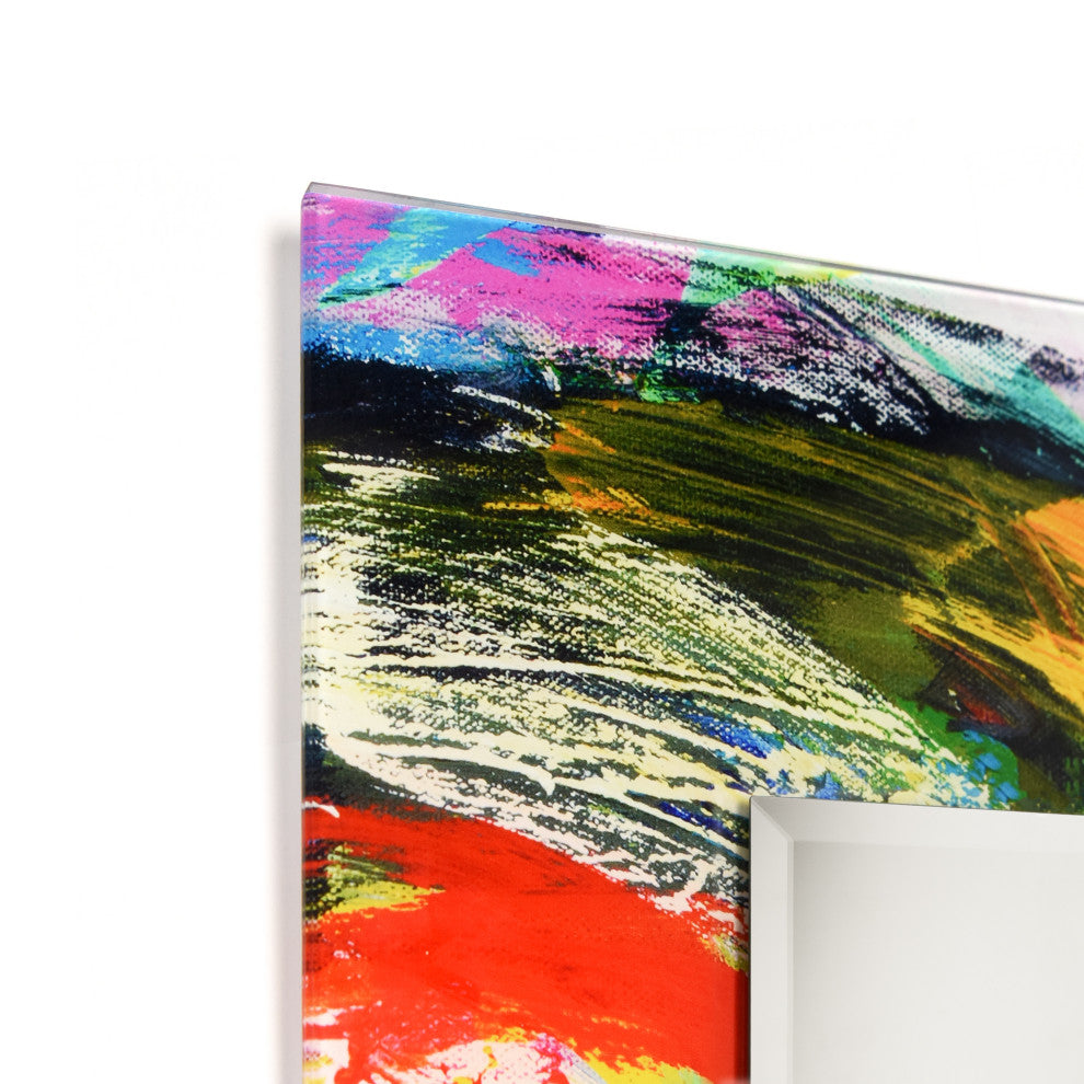 "Rock Star" Beveled Mirror on Printed Abstarct Tempered Art Glass, 40x30"