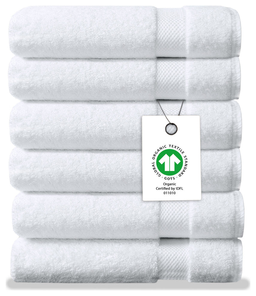 Delara 100% Organic Cotton Plush Wash Cloths, Set of 6, 13"x13", White
