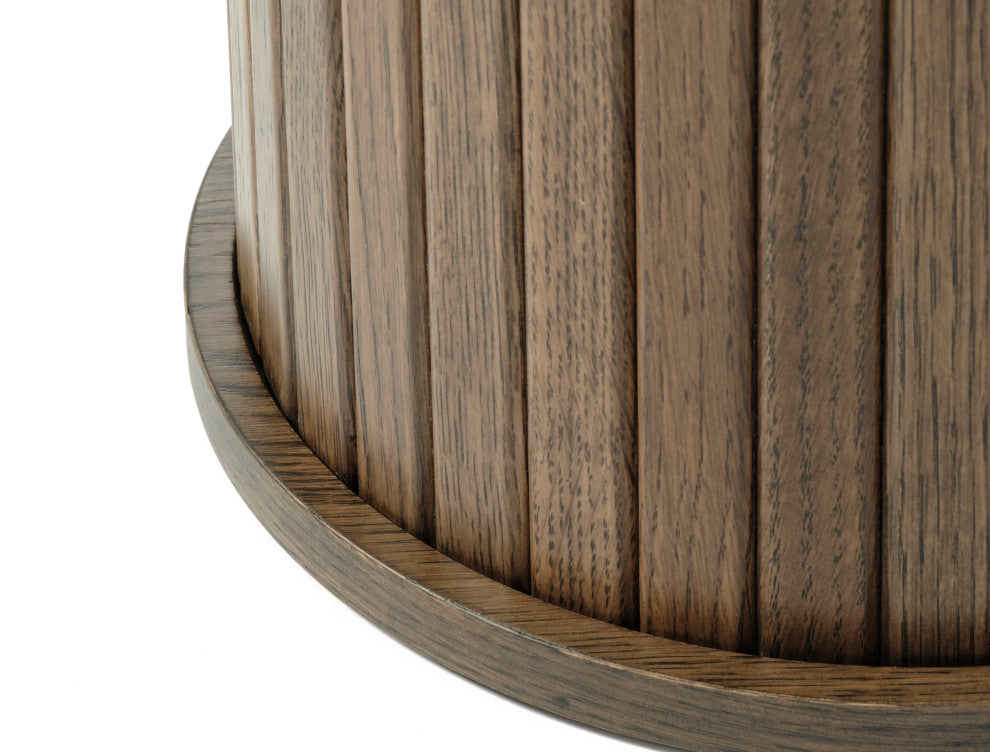 Mid-Century Modern Round Pedestal Side Table, Smoked Oak
