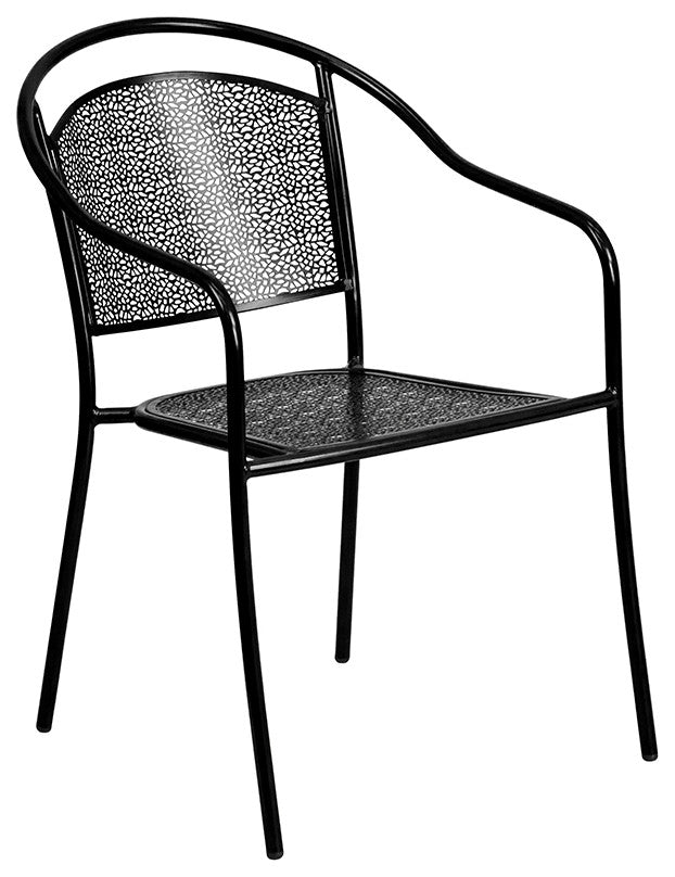 30'' Round Black Indoor-Outdoor Steel Patio Table Set With 4 Round Back Chairs