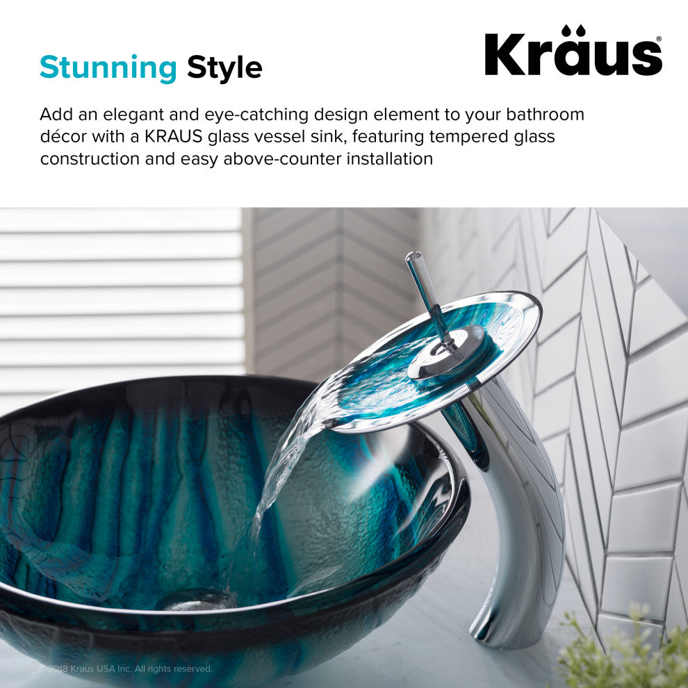 Nature Series 17" Round Blue Glass Vessel 19mm Bathroom Sink