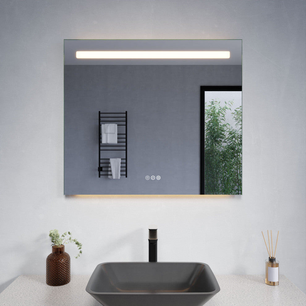 ANZZI 28" x 32" LED Front/Top/Bottom Light Bathroom Mirror With Defogger