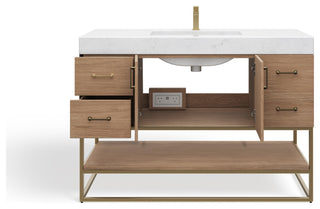 Bahia Bath Vanity, Oak, 48", Brushed Gold Hardware, Single, Freestanding