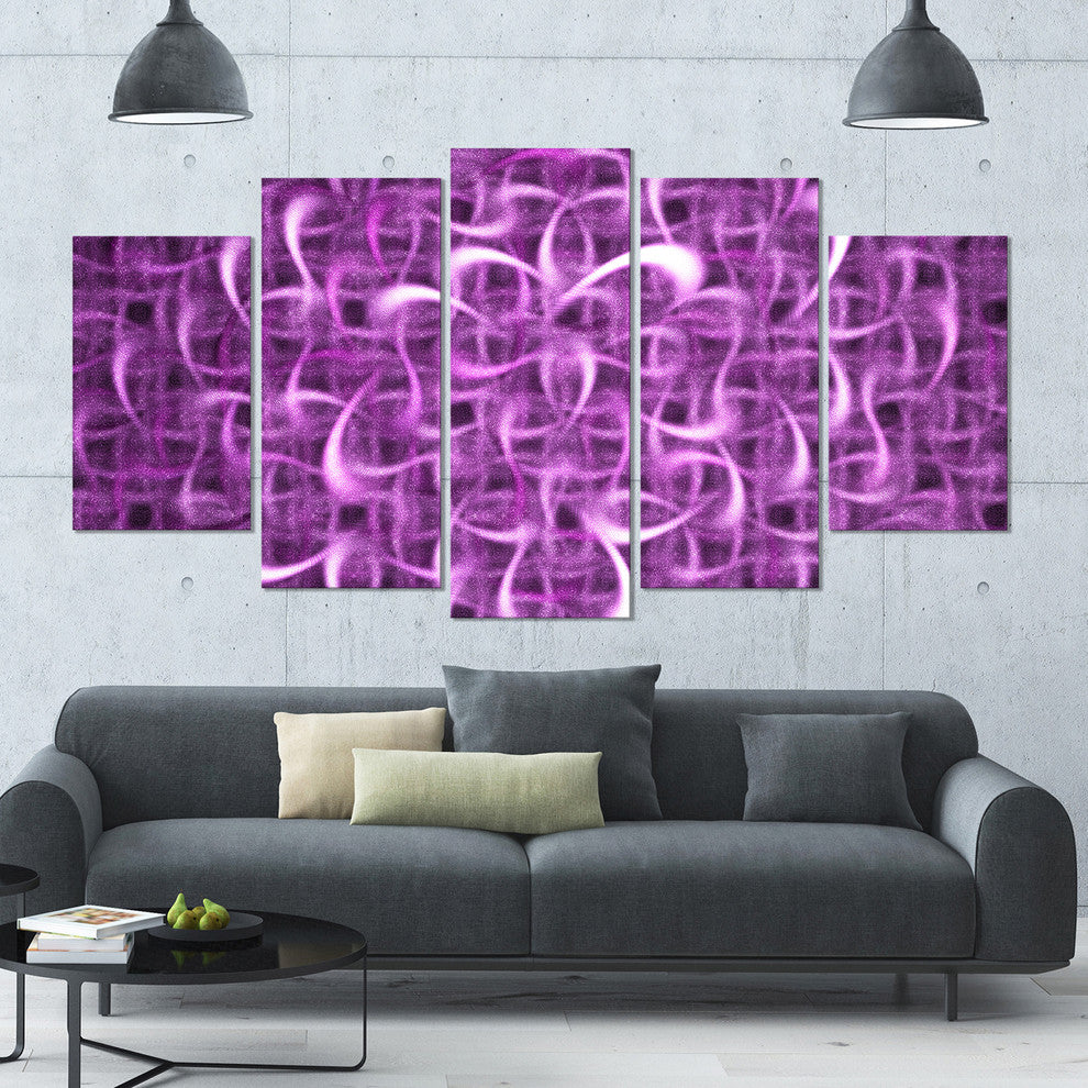 Purple Watercolor Fractal Pattern, Contemporary Art on Canvas, 60"x32", 5 Panels